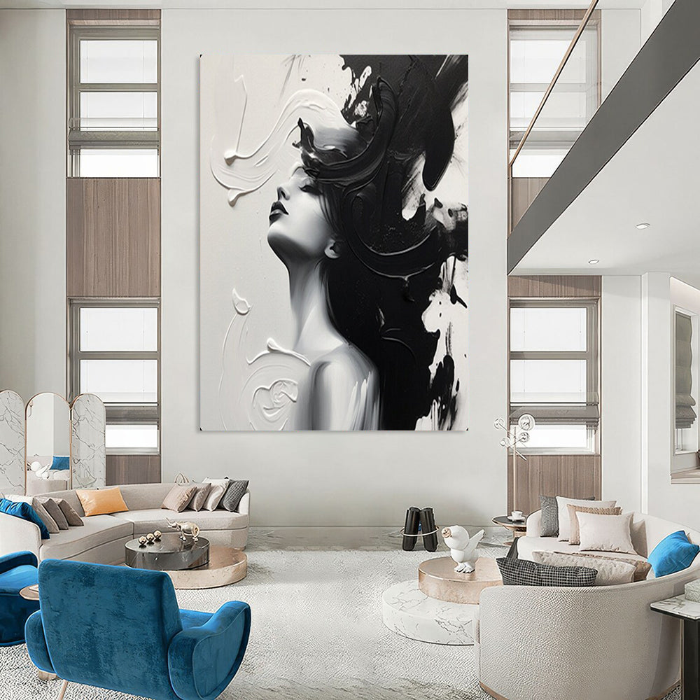 Monochrome Grace Black & White Abstract Female, Painting On Canvas PT2143