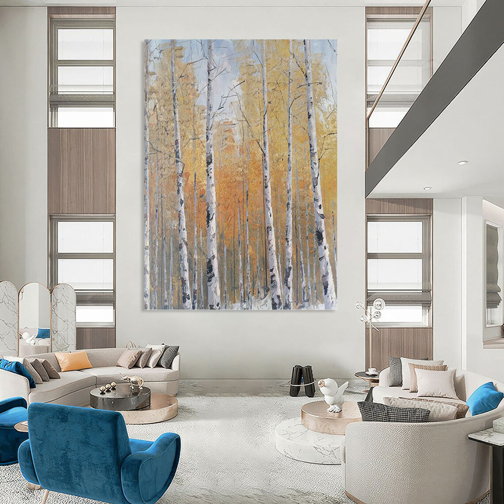 “Golden - White Birch Forest” - Impressionist Landscape Painting On Canvas PT1299