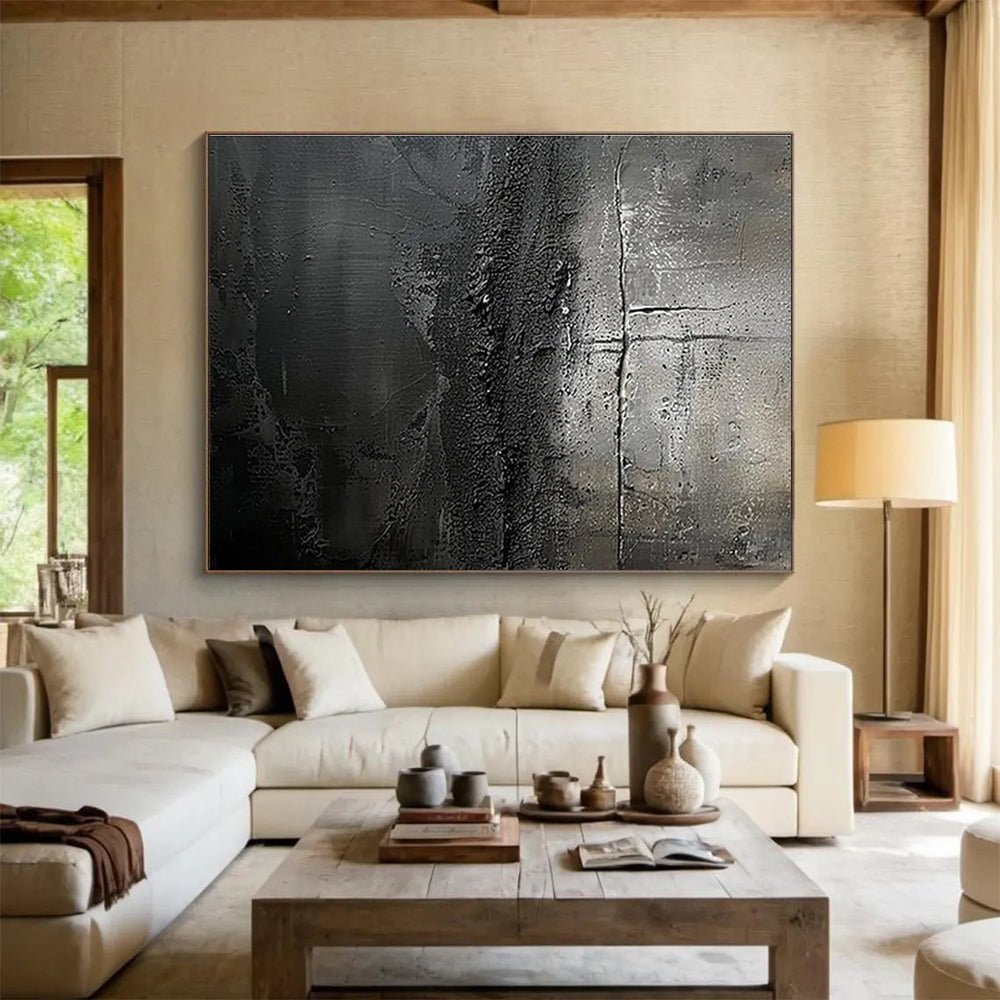 Grey and Black Textured Layers Abstract Expressionist Painting On Canvas DKS150