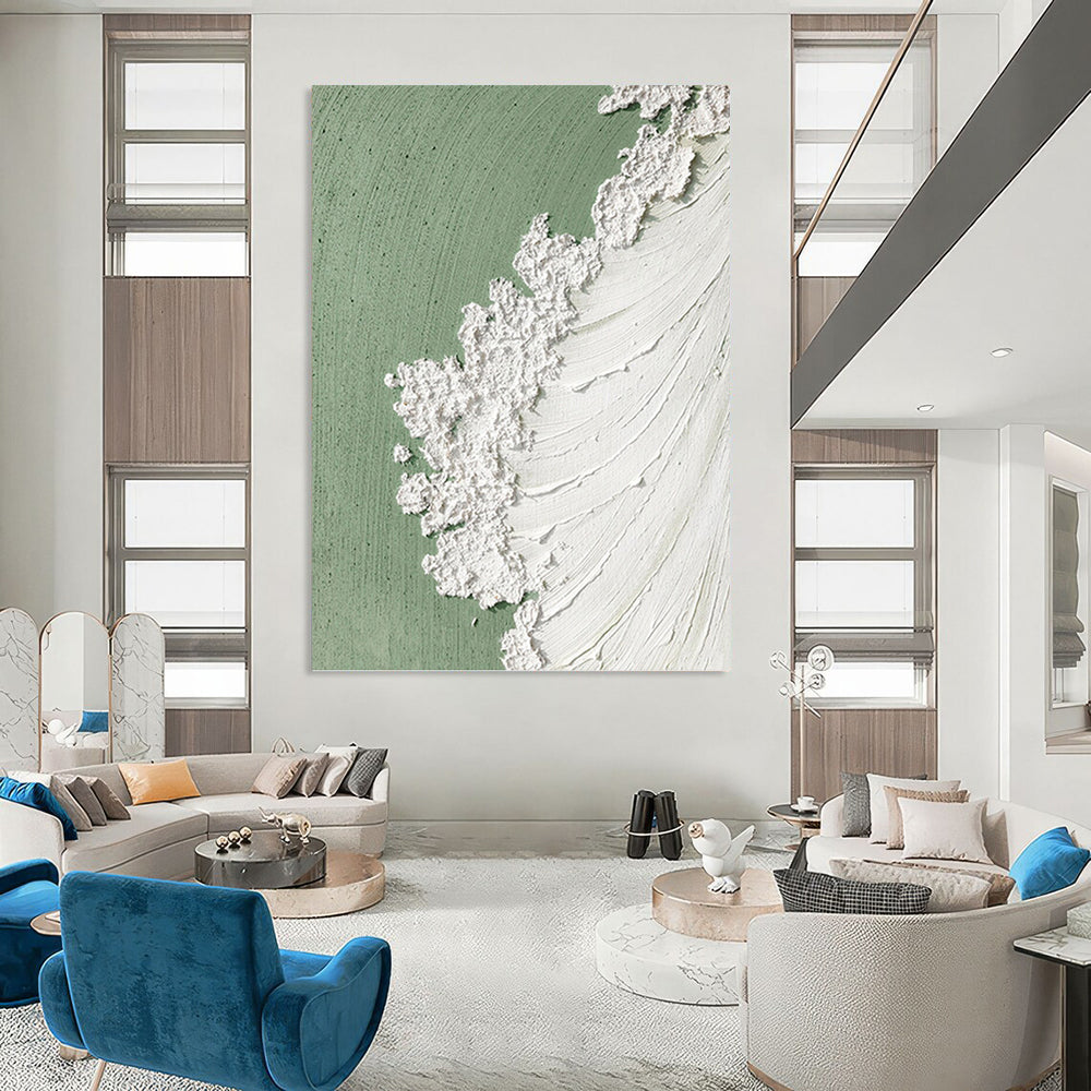 “Green and White Textured Abstract” - Abstract, Green - Accented Painting On Canvas PT1502