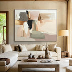 “Blush - Gold Abstract Blocks” - Blush, Gold, Neutral Tones Abstract Geometric Painting On Canvas PS0738
