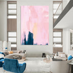 “Blush & Indigo Layered Abstraction” - Pastel Pinks & Deep Blues Painting On Canvas DS180
