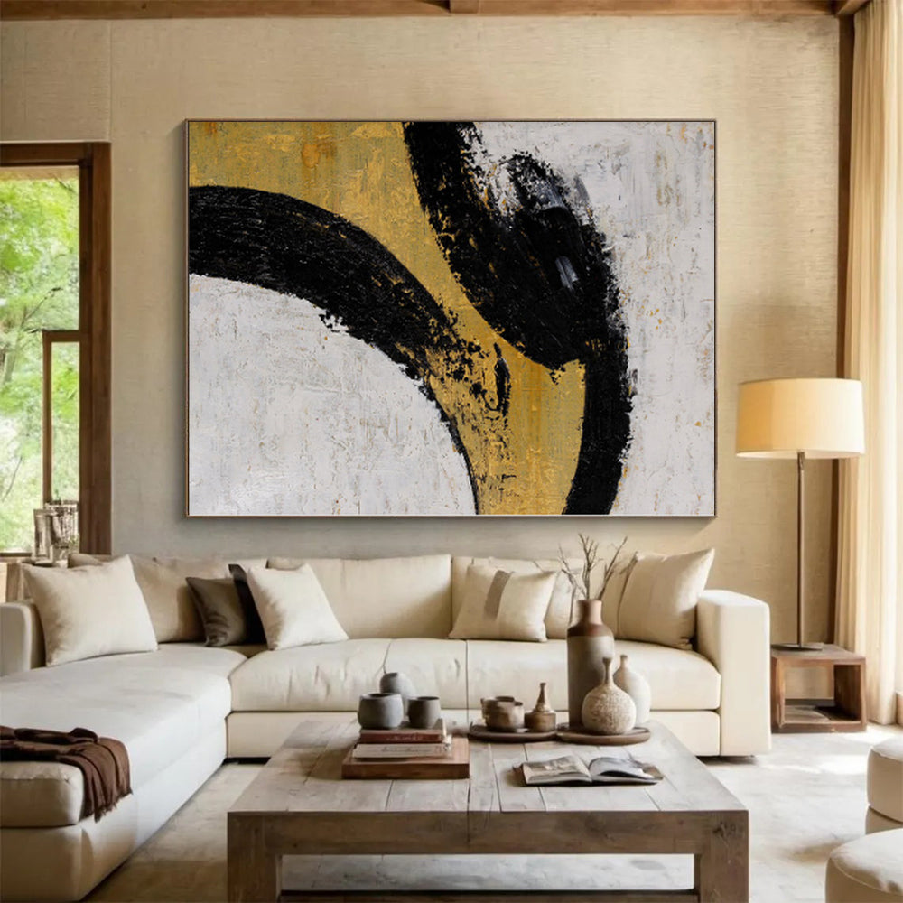“Bold Black and Gold Abstract” - Modern Abstract Painting On Canvas PS0039