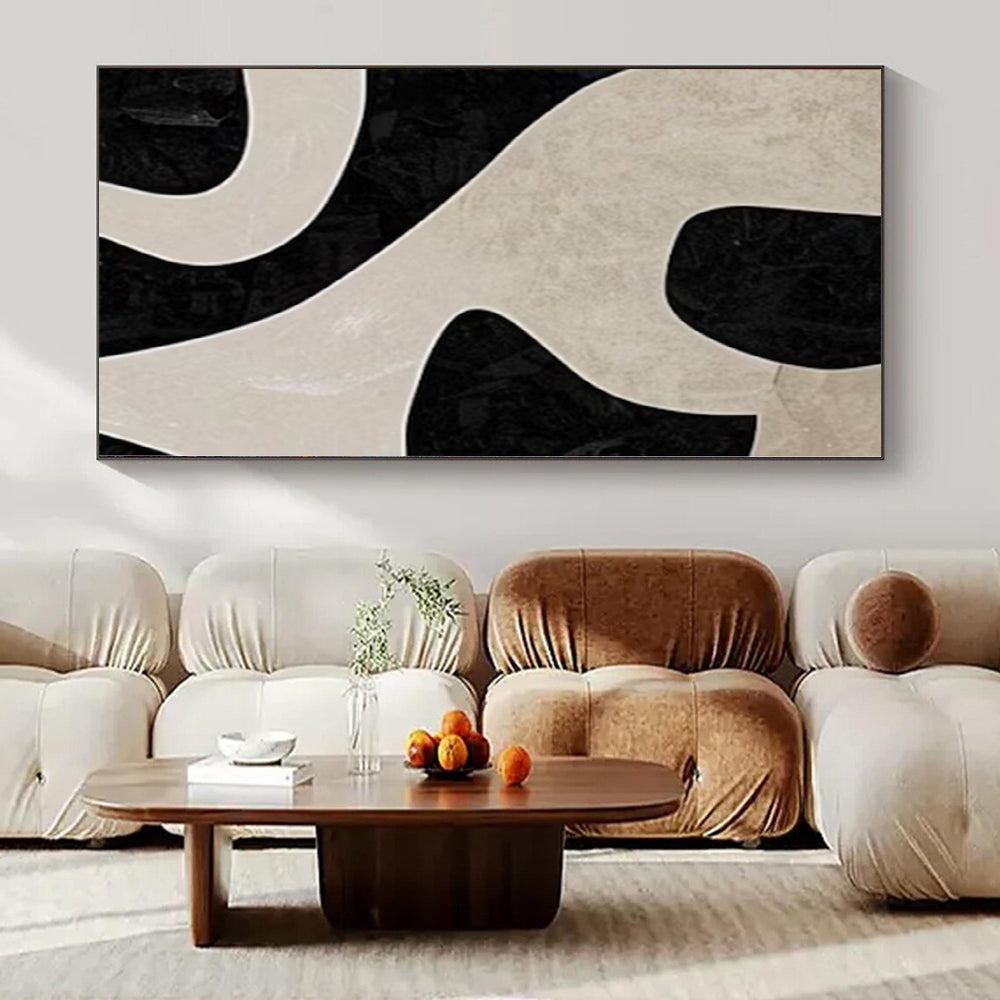 Beige and Black Flowing Shapes "Shadow Dance" Abstract Painting On Canvas PS1100