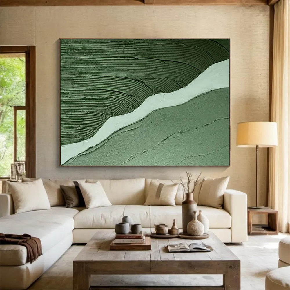 “Green - White River Texture” - Green, White Abstract Textured Painting On Canvas PS0650