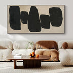 Stacked Black Shapes, "Black Monoliths" – Abstract Geometric Painting On Canvas PS0936