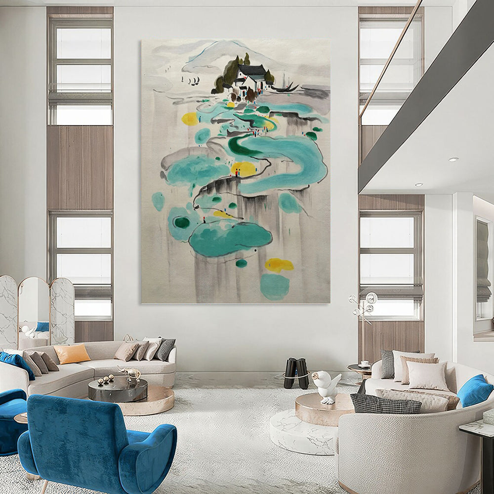 “Ink - Wash Abstract Village” - Sumi - E, Serene - Styled Painting On Canvas PT1584