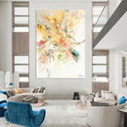 “Yellow - Pink Floral Splash” - Vibrant Floral Abstract Painting On Canvas PT1087