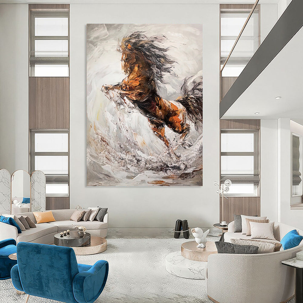“Dynamic Horse in Motion” - Impressionist - Inspired Animal Painting On Canvas PT1431