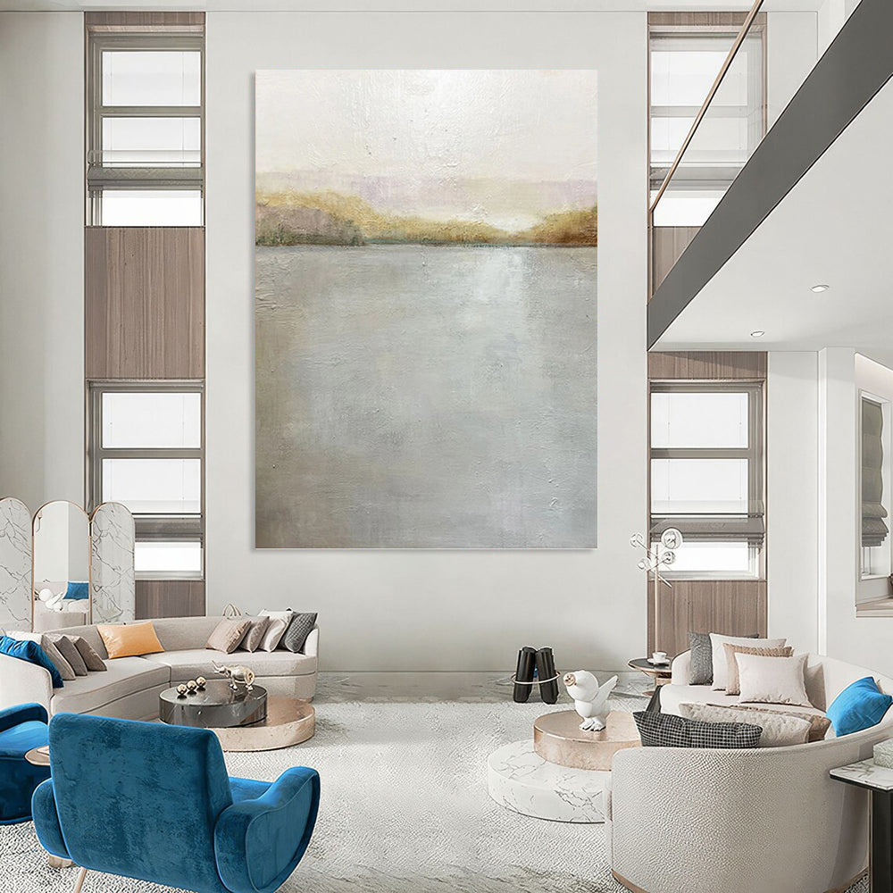 “Soft - Toned Lake Landscape” - Landscape, Pastel - Colored Painting On Canvas PT1511