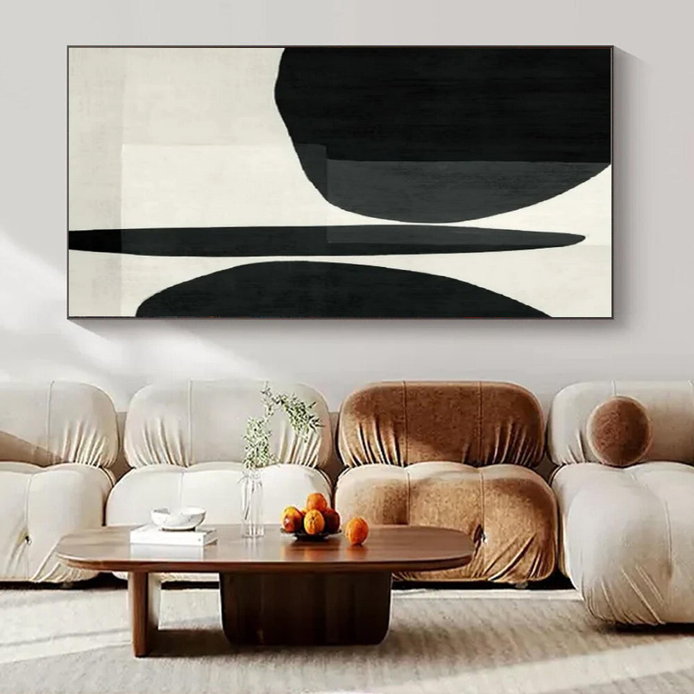 Black, White with Bold Shapes "Graphic Simplicity" Abstract Painting On Canvas PS1447