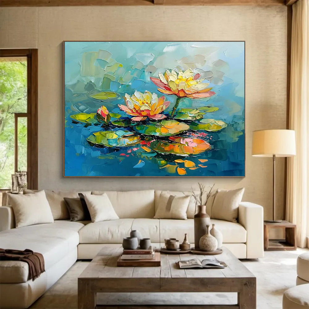 “Colorful Water Lilies” - Impasto Floral Painting On Canvas PT088