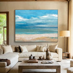 “Calm Beach Seascape” - Realistic Seascape Painting, Fits Family Room & Beach - Themed Nursery DKS638