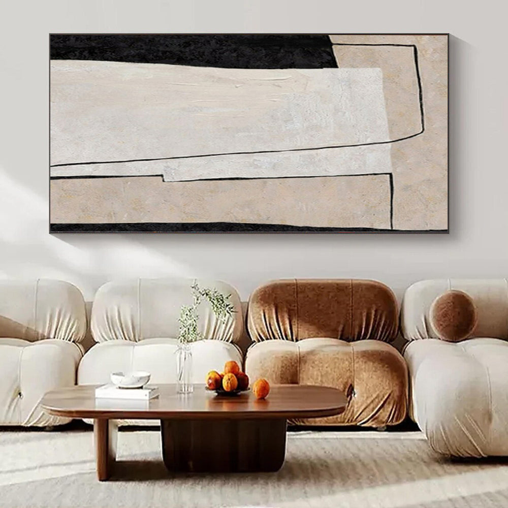 Black, White and Beige with Subtle Shifts "Quiet Transition" Abstract Painting On Canvas PS1136