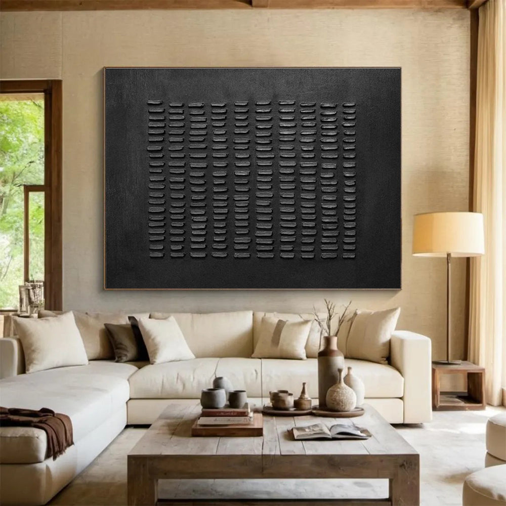 Black Textured Minimalist Abstract Painting On Canvas DKS089