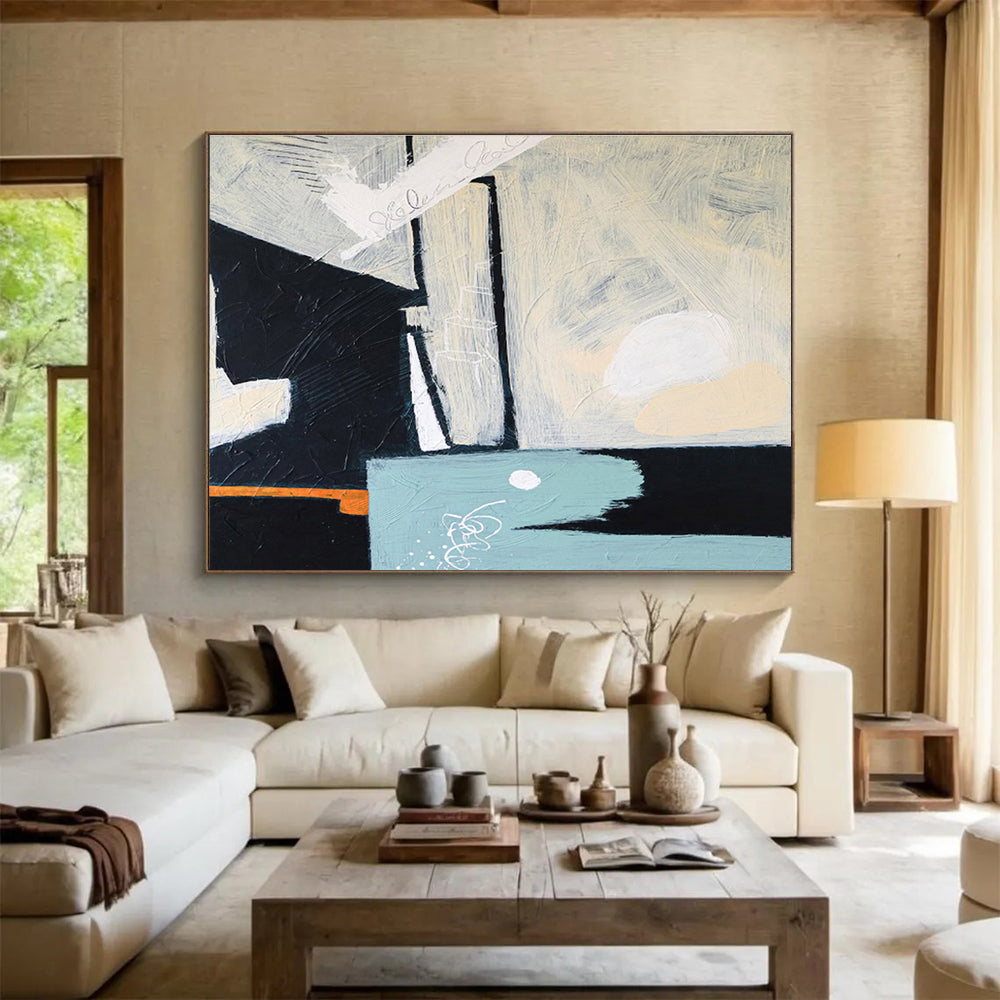 “Monochromatic Geometric Abstract” - Geometric Abstract Painting DKS546