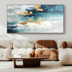 Teal, Gold, and White, "Aqua Gleam" – Abstract Expressionist Painting On Canvas PS1039