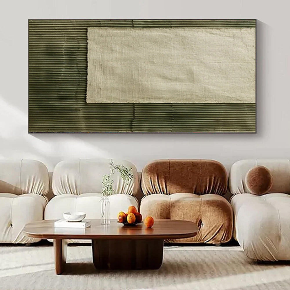 “Cloth - Over - Striped Green” - Mixed - Media Abstract Painting On Canvas PS0219