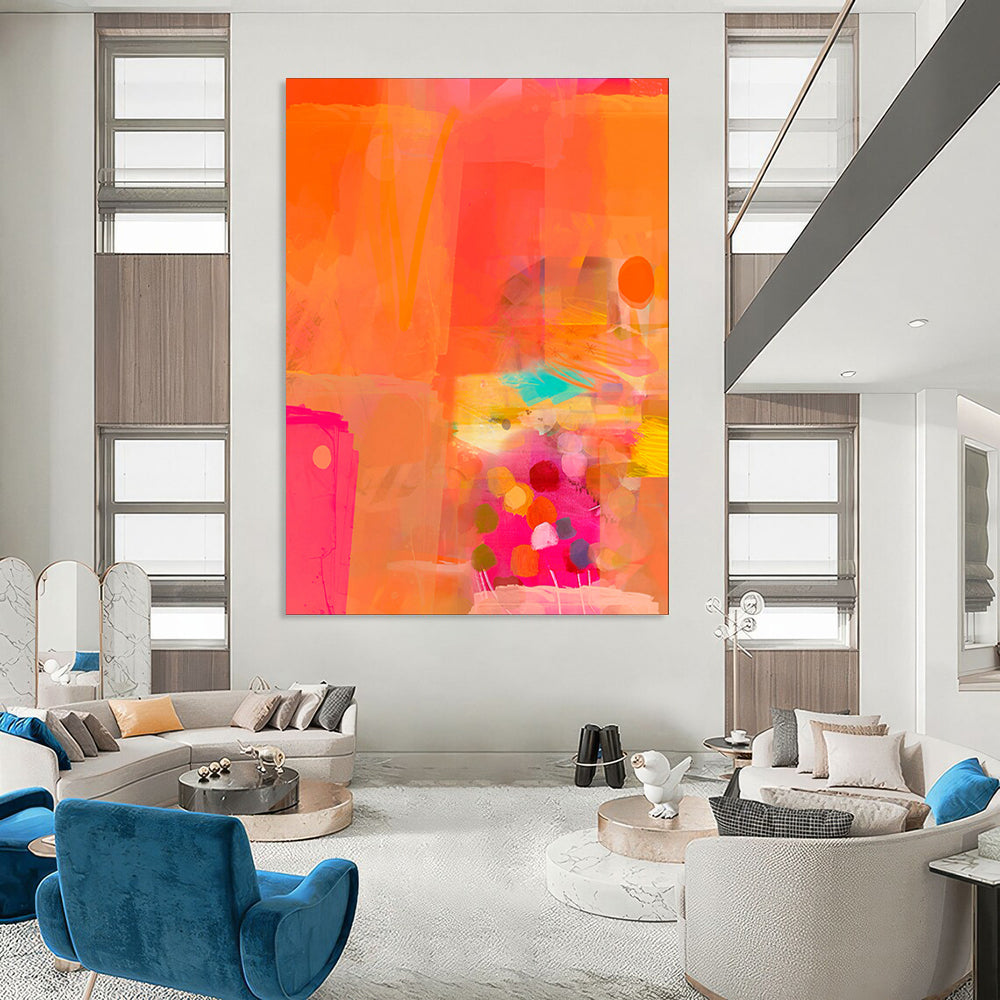 “Bright Orange and Pink Abstract” - Abstract Expressionist Painting On Canvas PT2002