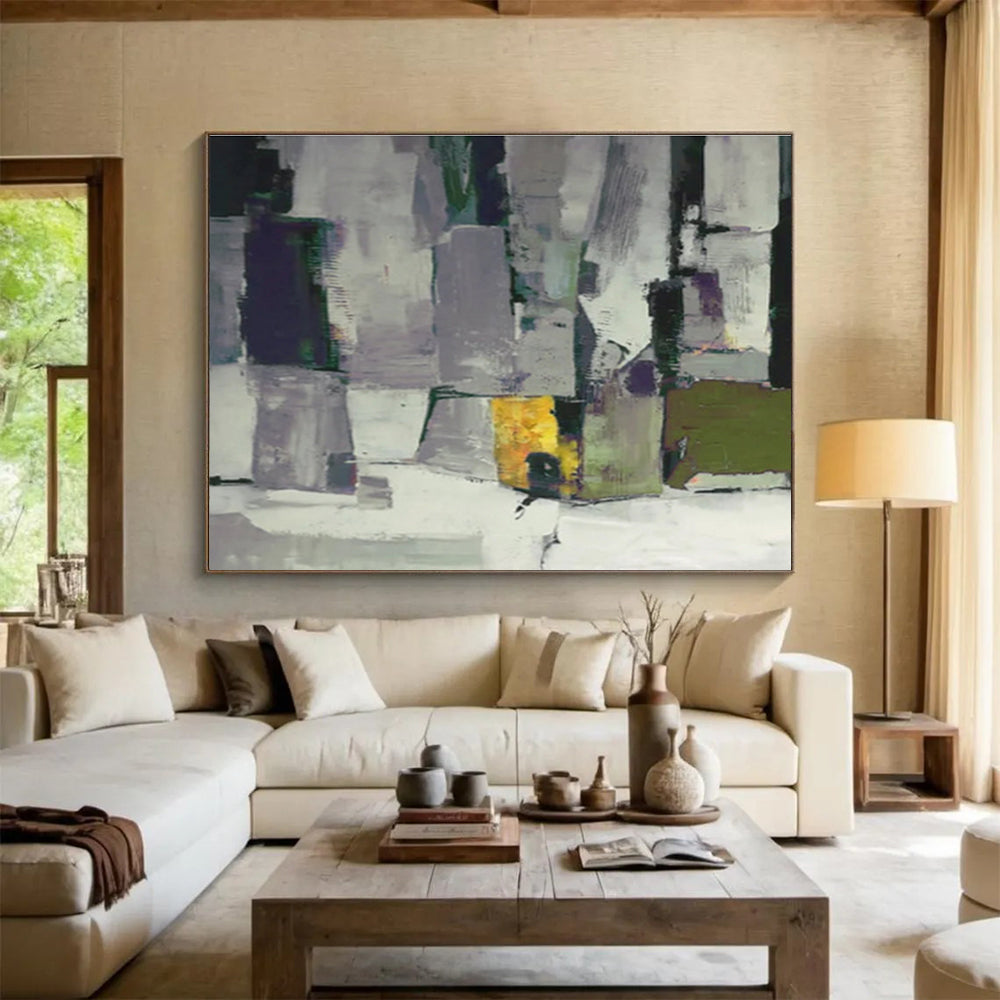 Gray - Toned Abstract Blocks - Cubist - inspired Abstract Painting On Canvas DKS365