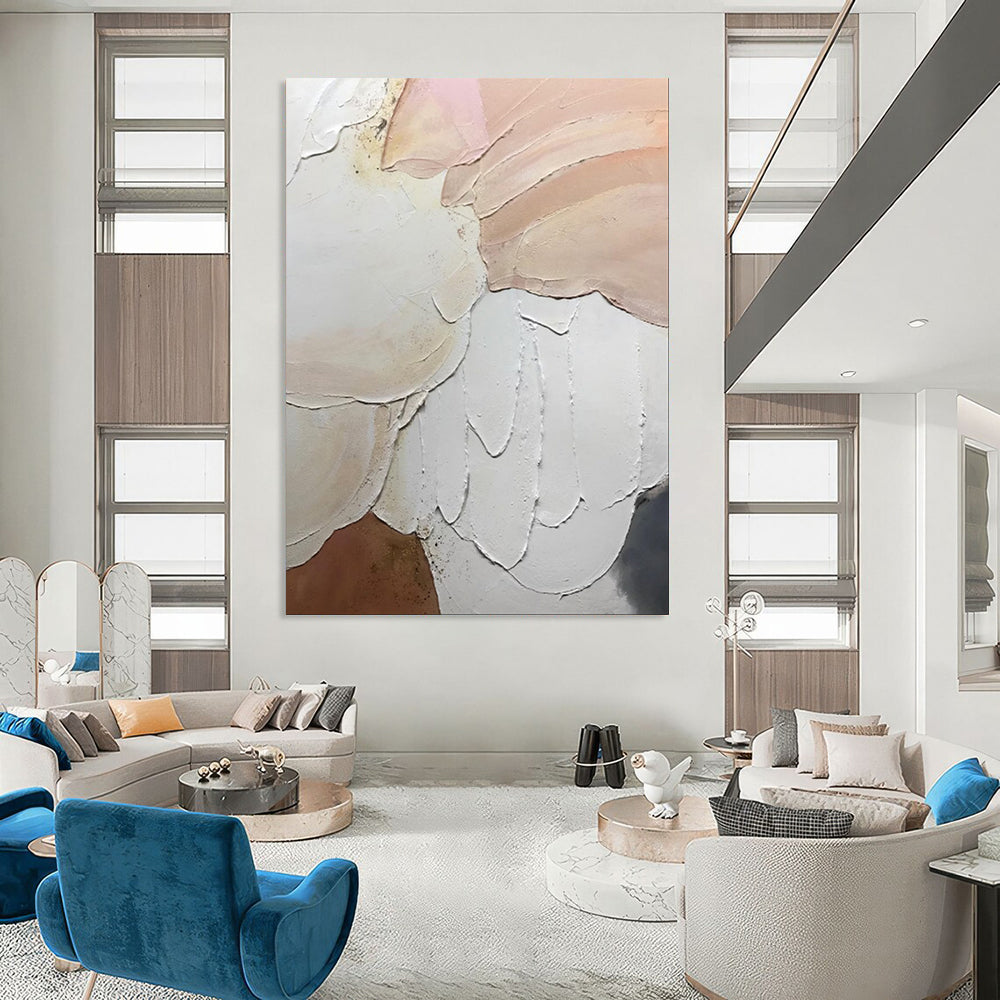 “Textured Neutral Shapes” - Abstract Impasto Painting On Canvas PT1991