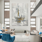 “Sailboat in Gray - Blue Abstract” - Nautical Abstract Painting On Canvas PT1957