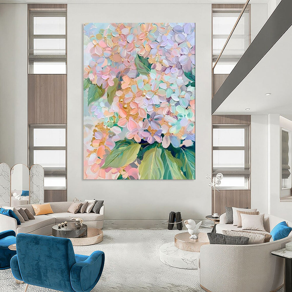 Pastel Hydrangea Burst, Abstract Floral, Bonnard - Inspired Softness, Painting On Canvas PT2111
