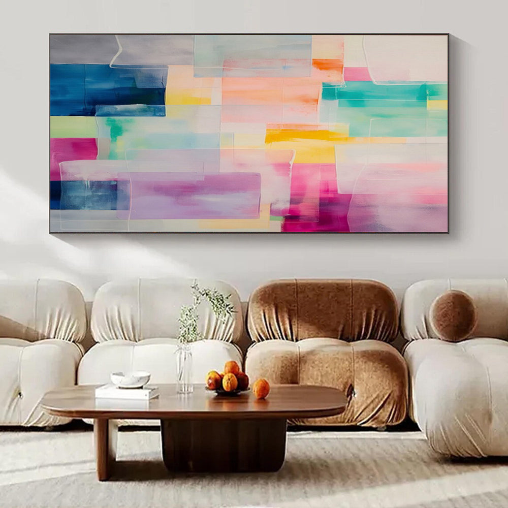 Colorful Translucent Rectangles "Hue Harmony" Abstract Painting On Canvas PS1177