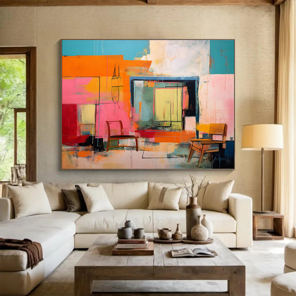 “Colorful Abstract Interior” - Abstract Interior Painting, Ideal for Modern Living Room & Creative Studio DKS639