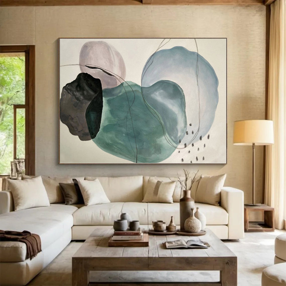 “Pastel - Toned Abstract Shapes” - Blue, Green, Pink Abstract Painting On Canvas PS0461