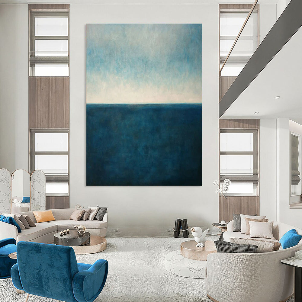 “Blue - White Sea Horizon” - Minimalist Seascape Painting On Canvas PT2326
