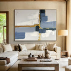 Blue, Gray, Gold Geometric Harmony “Elegant Intersection” - Painting On Canvas PS0805