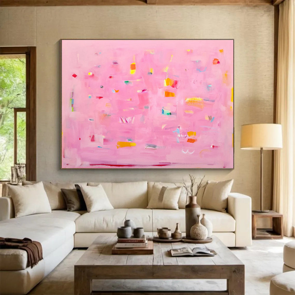 Pink Canvas with Colorful Accents Painting On Canvas DKS051