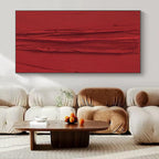 Textured Red Vertical Ridges "Crimson Currents" Relief Sculpture On Canvas PS1071