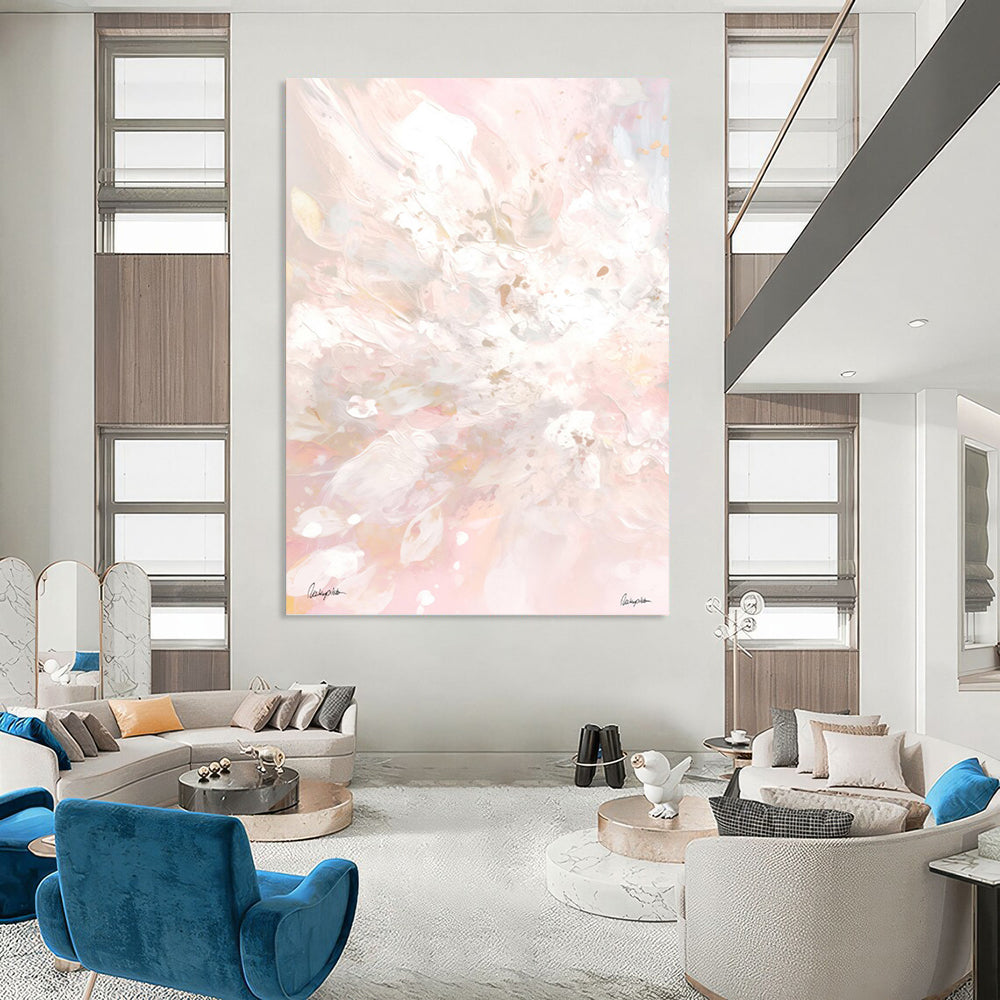 “Blush - White Abstract Burst” - Gentle Abstract Painting On Canvas PT1088