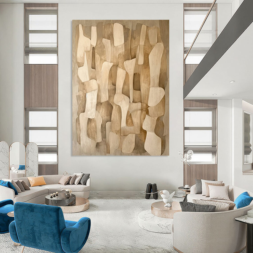 “Beige - Brown Abstract Shapes” - Abstract Geometric Painting On Canvas DS021