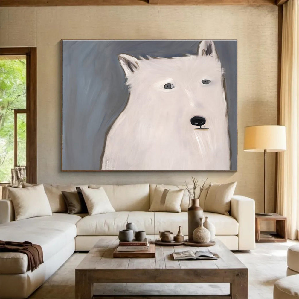 “White Wolf Portrait” - Minimalist Animal Painting On Canvas DKS422