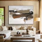 “Brown - White Layered Abstraction” - Brown, White, Black Abstract Painting On Canvas PS0496