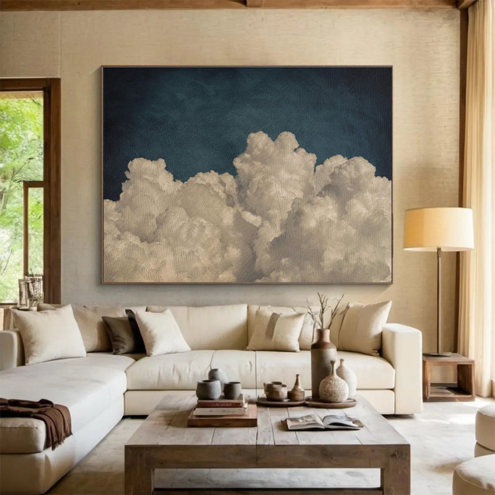 Soft Clouds Over Dark Sky Minimalist Landscape Painting On Canvas DKS124