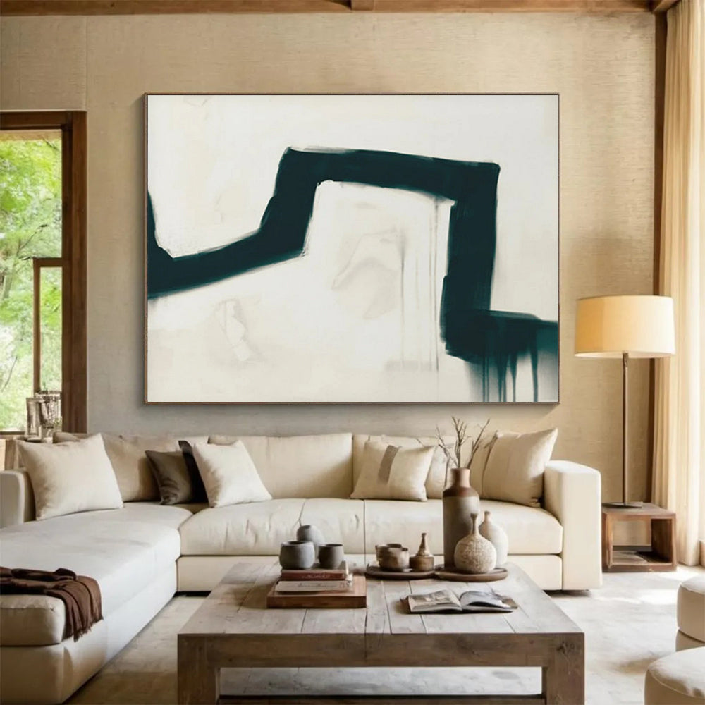 “Bold Black Curved Strokes” - Abstract Expressionist - Painting On Canvas PT1790