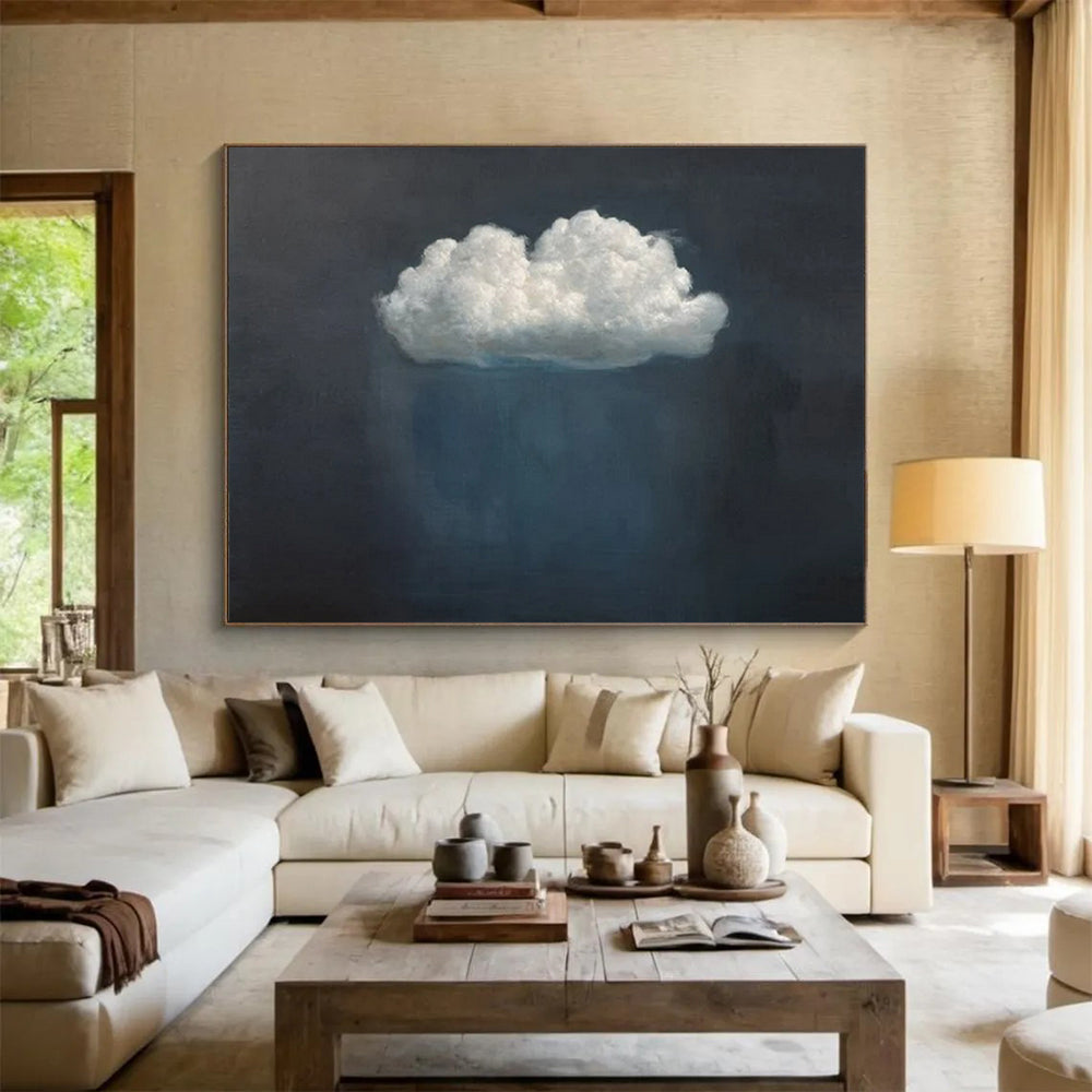 “White Cloud on Dark Blue” - Dreamy Simplicity Painting On Canvas PT1524