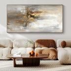 Gray, Gold, White with Muted Strokes "Elegant Haze" Abstract Painting On Canvas PS1463