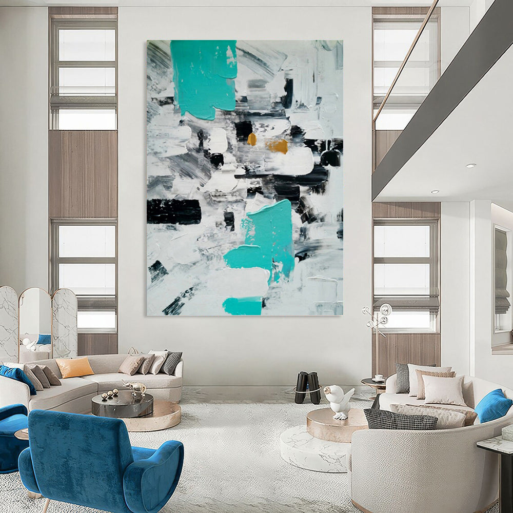 “Teal - Black Abstract” - Abstract Expressionist Painting On Canvas PT1347