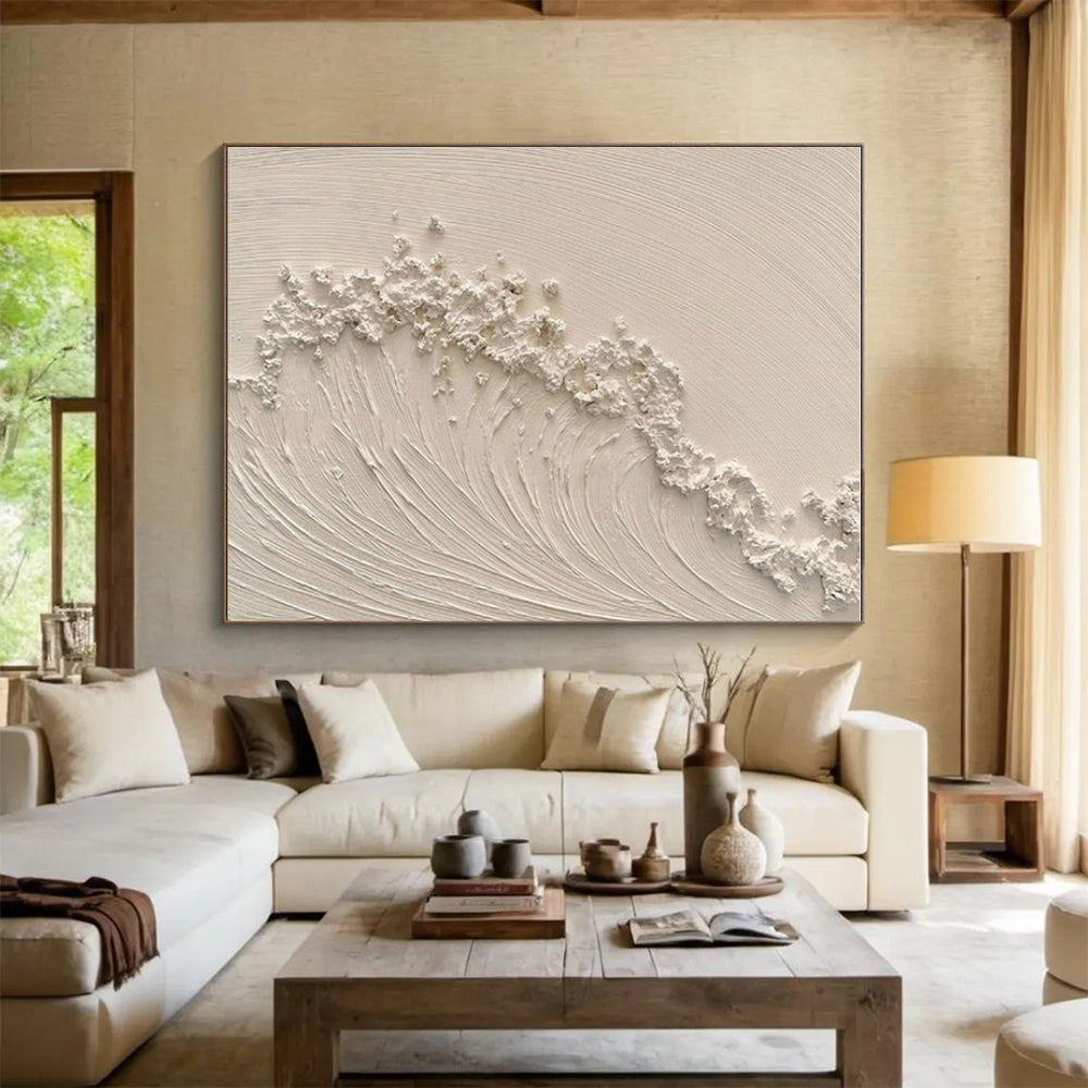 “Textured White Wave” - White Abstract Minimalist Painting On Canvas PS0681