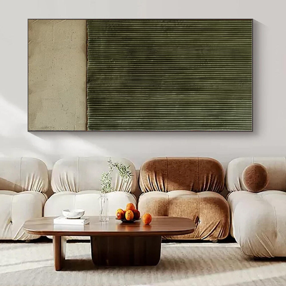 Green, Beige with Vertical & Horizontal Textures "Nature’s Divide" Abstract Painting On Canvas PS1382