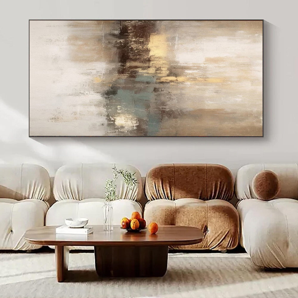 Beige, Gold, Teal, and White, "Ethereal Sands" – Abstract Painting On Canvas PS1019