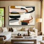 “Pastel Geometric Fusion” - Pink, Brown, Gray, Black Abstract Cubist Painting On Canvas PS0670