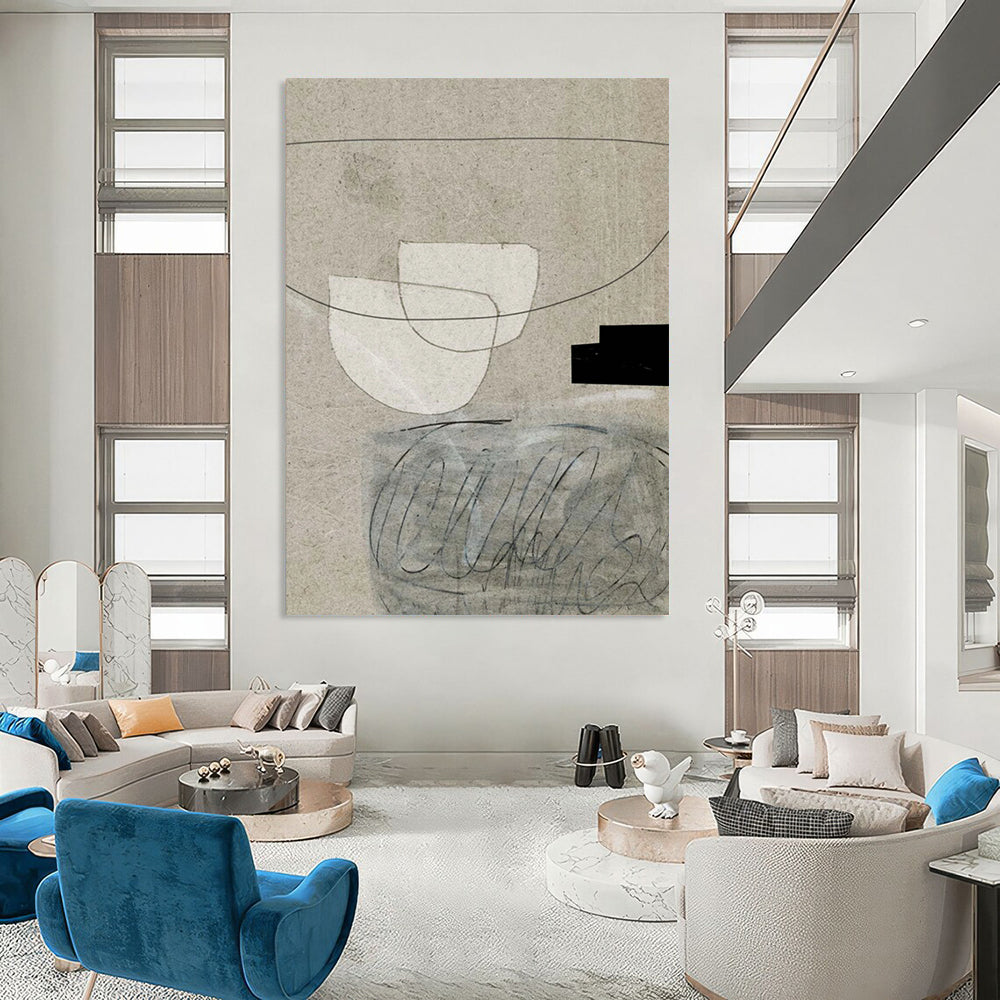 “Neutral Collage - Style Abstract” - Mixed Media on Beige Painting On Canvas DS238