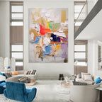 “Vibrant Layered Abstract” - Multicolor, Patchwork - like Abstract Painting On Canvas PT1057