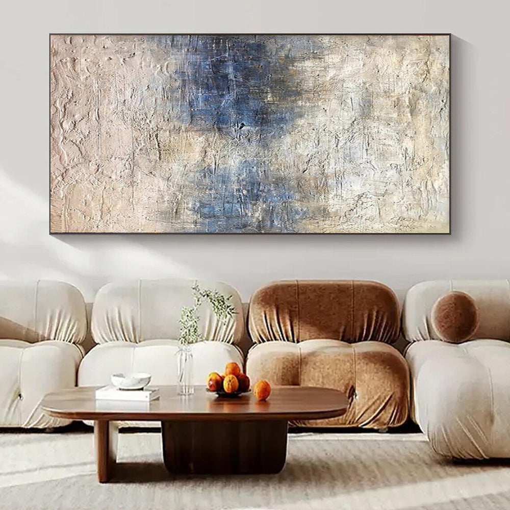 Beige and Blue Textured, "Sky Over Sand" – Textured Abstract Painting On Canvas PS0965